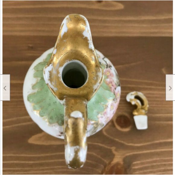 Porcelain Cruet Bottle Green Floral Pattern Gold Antique D&C Limoges France - Picture 6 of 10